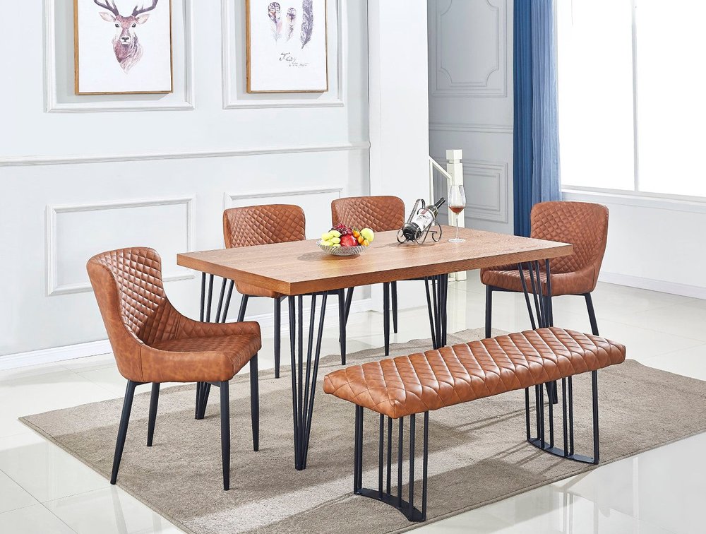 63" Brown and Black Wood And Metal Dining Table