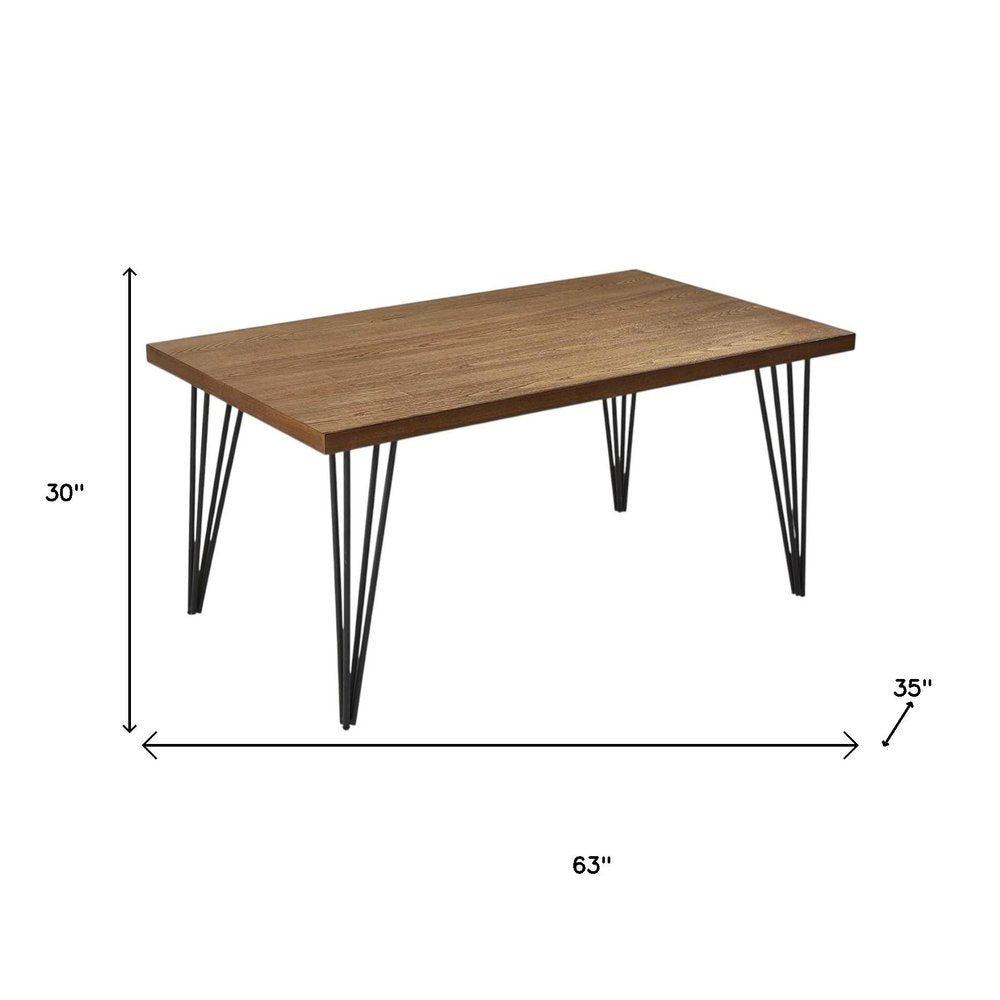 63" Brown and Black Wood And Metal Dining Table