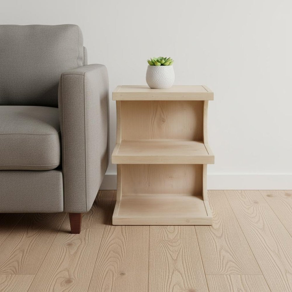 24" Natural Solid Wood End Table With Two Shelves