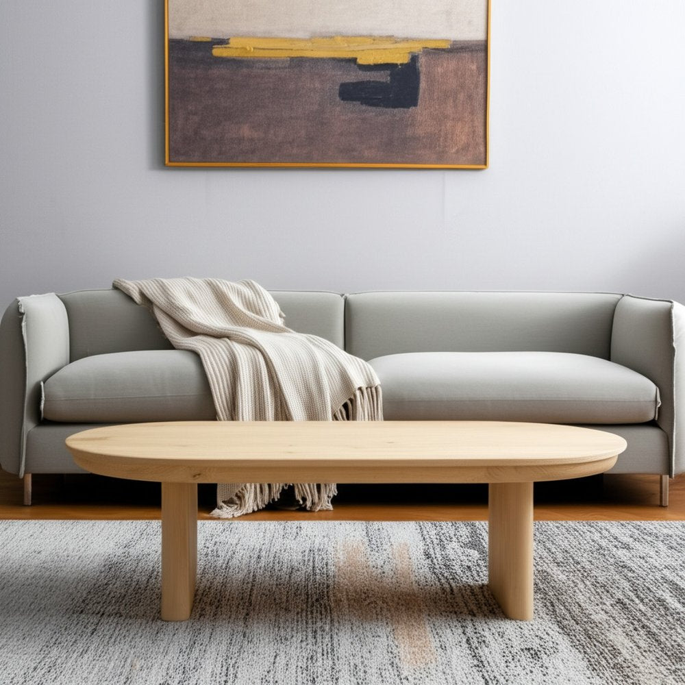 54" Natural Solid Wood Oval Solid Coffee Table