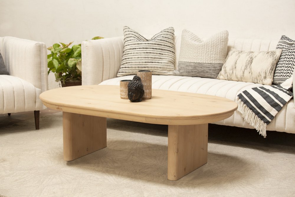 54" Natural Solid Wood Oval Solid Coffee Table