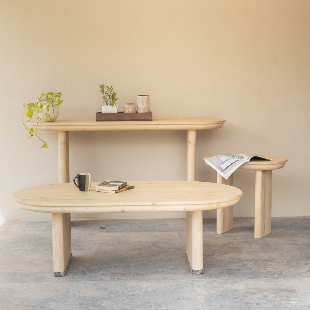 60" Natural Solid Wood Oval Console Table