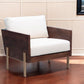 31" White Brown And Gold Top Grain Leather Arm Chair