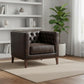 33" Brown and Black Antiqued Top Grain Leather Tufted Club Chair