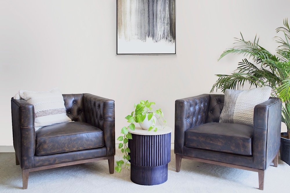 33" Brown and Black Antiqued Top Grain Leather Tufted Club Chair