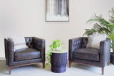 33" Brown and Black Antiqued Top Grain Leather Tufted Club Chair
