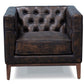 33" Brown and Black Antiqued Top Grain Leather Tufted Club Chair