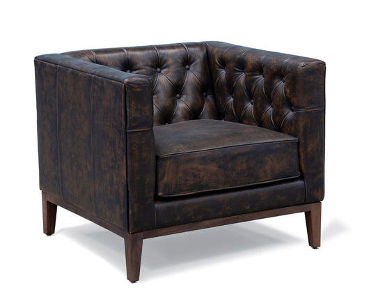 33" Brown and Black Antiqued Top Grain Leather Tufted Club Chair