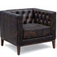 33" Brown and Black Antiqued Top Grain Leather Tufted Club Chair