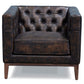 33" Brown and Black Antiqued Top Grain Leather Tufted Club Chair
