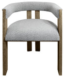 Gray and Brown Upholstered Boucle Open Back Dining Arm Chair