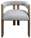 Gray and Brown Upholstered Boucle Open Back Dining Arm Chair