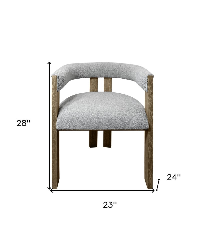 Gray and Brown Upholstered Boucle Open Back Dining Arm Chair