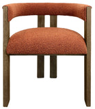 Burnt Orange and Brown Upholstered Boucle Open Back Dining Arm Chair
