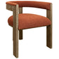 Burnt Orange and Brown Upholstered Boucle Open Back Dining Arm Chair