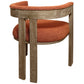 Burnt Orange and Brown Upholstered Boucle Open Back Dining Arm Chair