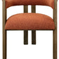 Burnt Orange and Brown Upholstered Boucle Open Back Dining Arm Chair