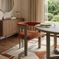 Burnt Orange and Brown Upholstered Boucle Open Back Dining Arm Chair