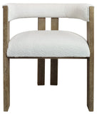 Ivory and Brown Upholstered Boucle Open Back Dining Arm Chair