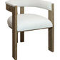 Ivory and Brown Upholstered Boucle Open Back Dining Arm Chair