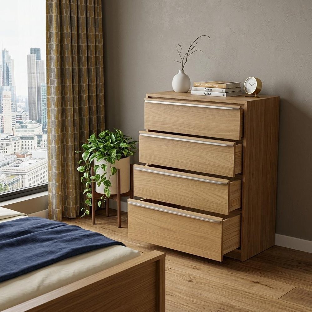 32" Natural Solid Wood Four Drawer Dresser