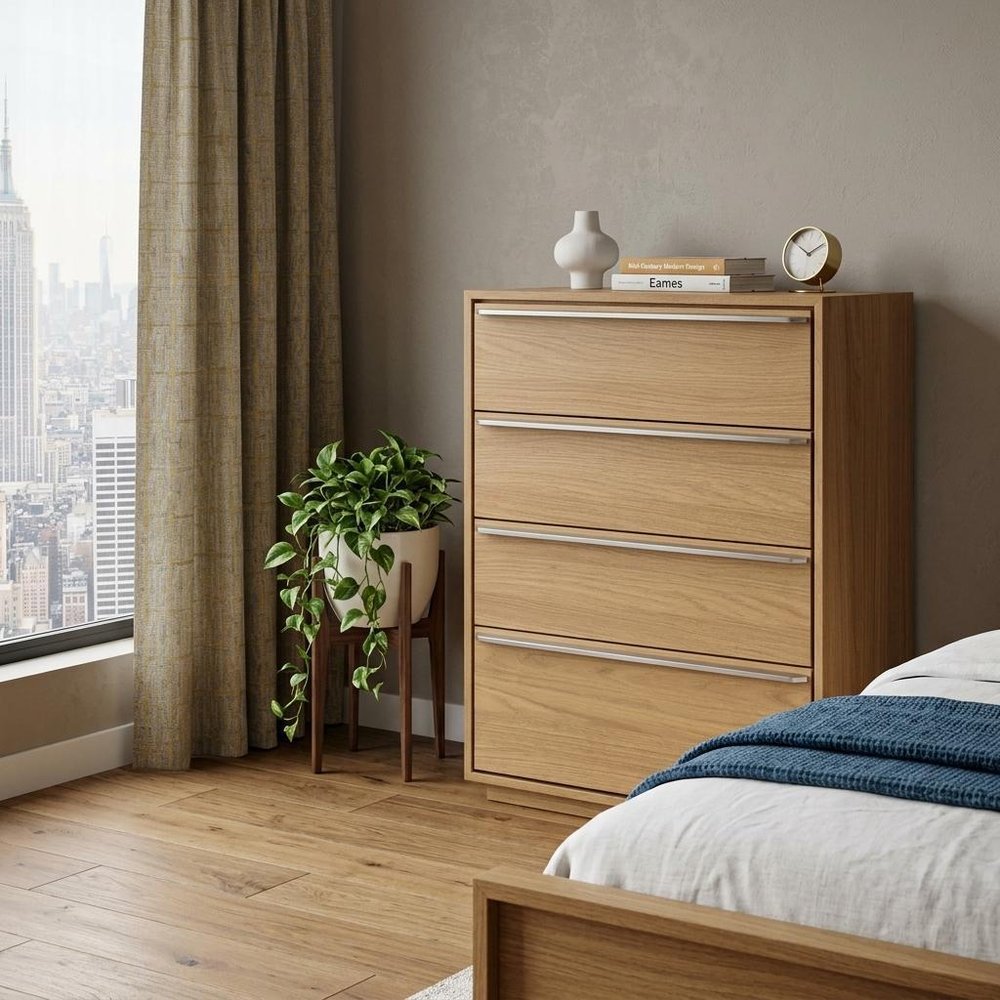 32" Natural Solid Wood Four Drawer Dresser