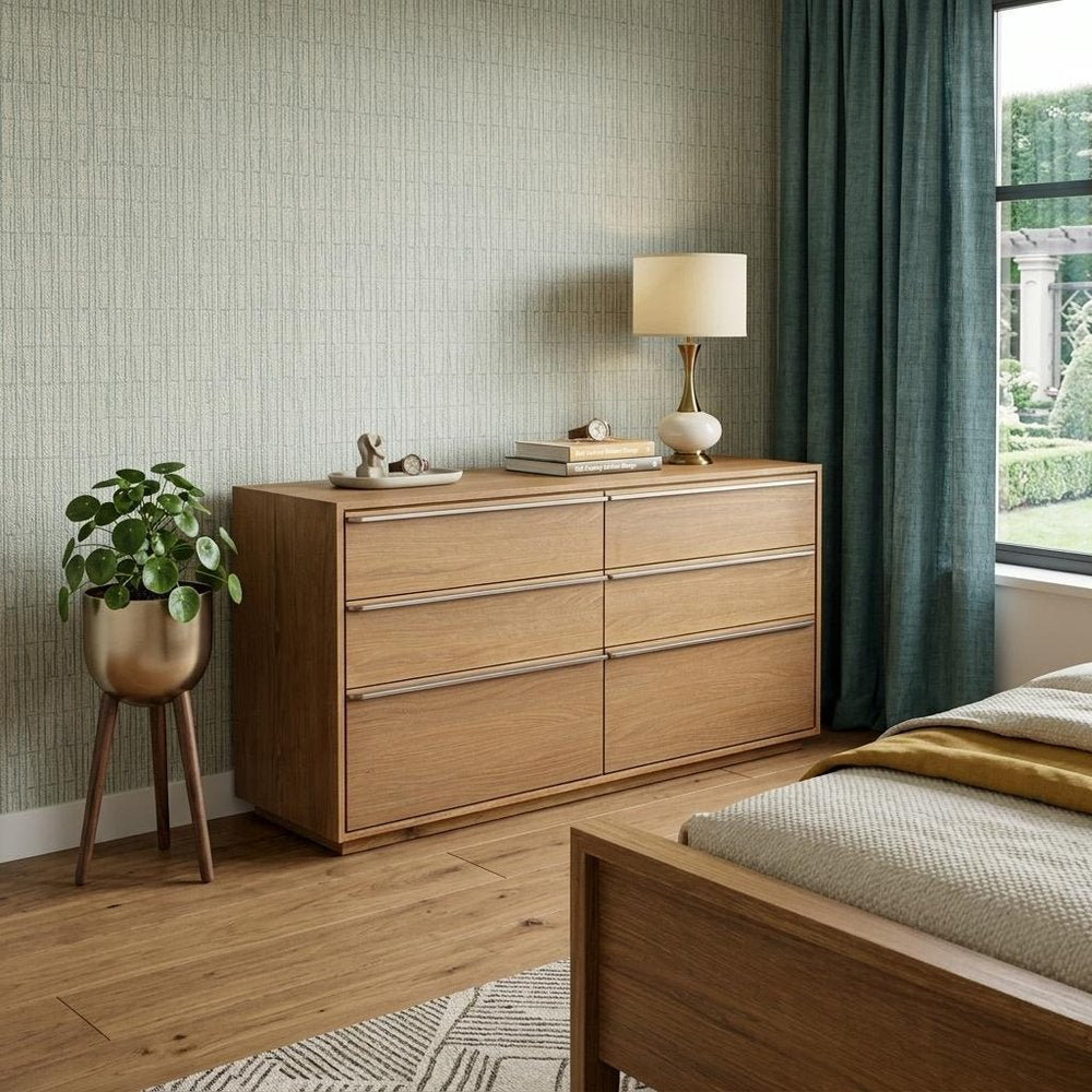72" Brown Solid Wood Six Drawer Double Dresser