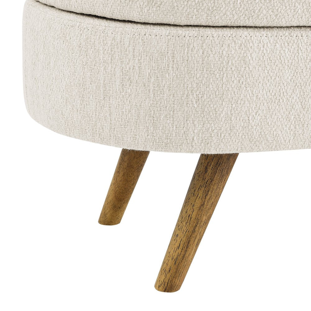 44" Beige and Brown Linen Upholstered Storage Bench with Flip Top