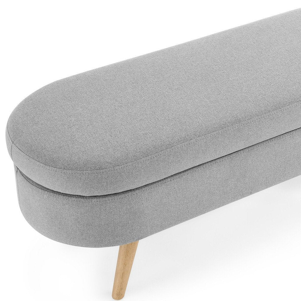 44" Gray and Brown Linen Upholstered Storage Bench with Flip Top