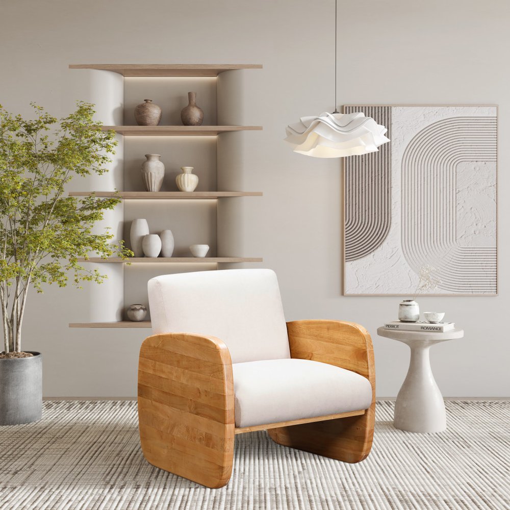 29" White And Natural Linen Arm Chair