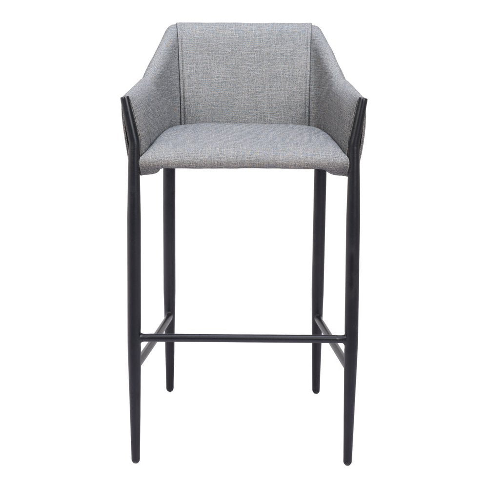 30" Slate Gray And Black Fabric And Steel Bar Height Bar Chair