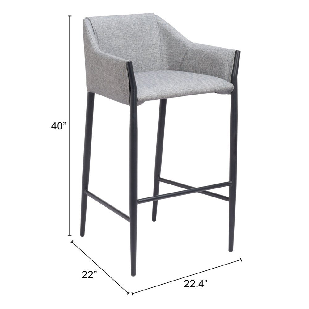30" Slate Gray And Black Fabric And Steel Bar Height Bar Chair