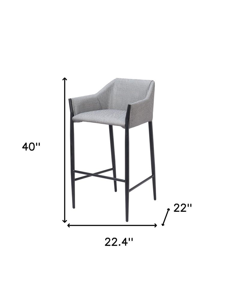 30" Slate Gray And Black Fabric And Steel Bar Height Bar Chair
