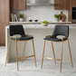 Set of Two 26" Black And Gold Faux Leather And Steel Low Back Counter Height Bar Chairs