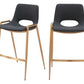 Set of Two 26" Black And Gold Faux Leather And Steel Low Back Counter Height Bar Chairs