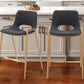 Set of Two 26" Black And Gold Faux Leather And Steel Low Back Counter Height Bar Chairs