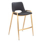 Set of Two 26" Black And Gold Faux Leather And Steel Low Back Counter Height Bar Chairs