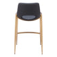Set of Two 26" Black And Gold Faux Leather And Steel Low Back Counter Height Bar Chairs