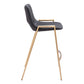 Set of Two 26" Black And Gold Faux Leather And Steel Low Back Counter Height Bar Chairs