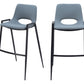 Set of Two 30" Blue And Black Faux Leather And Steel Low Back Bar Height Bar Chairs