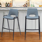 Set of Two 30" Blue And Black Faux Leather And Steel Low Back Bar Height Bar Chairs