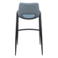 Set of Two 30" Blue And Black Faux Leather And Steel Low Back Bar Height Bar Chairs