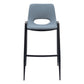 Set of Two 30" Blue And Black Faux Leather And Steel Low Back Bar Height Bar Chairs