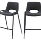 Set of Two 26" Black Faux Leather And Steel Low Back Counter Height Bar Chairs