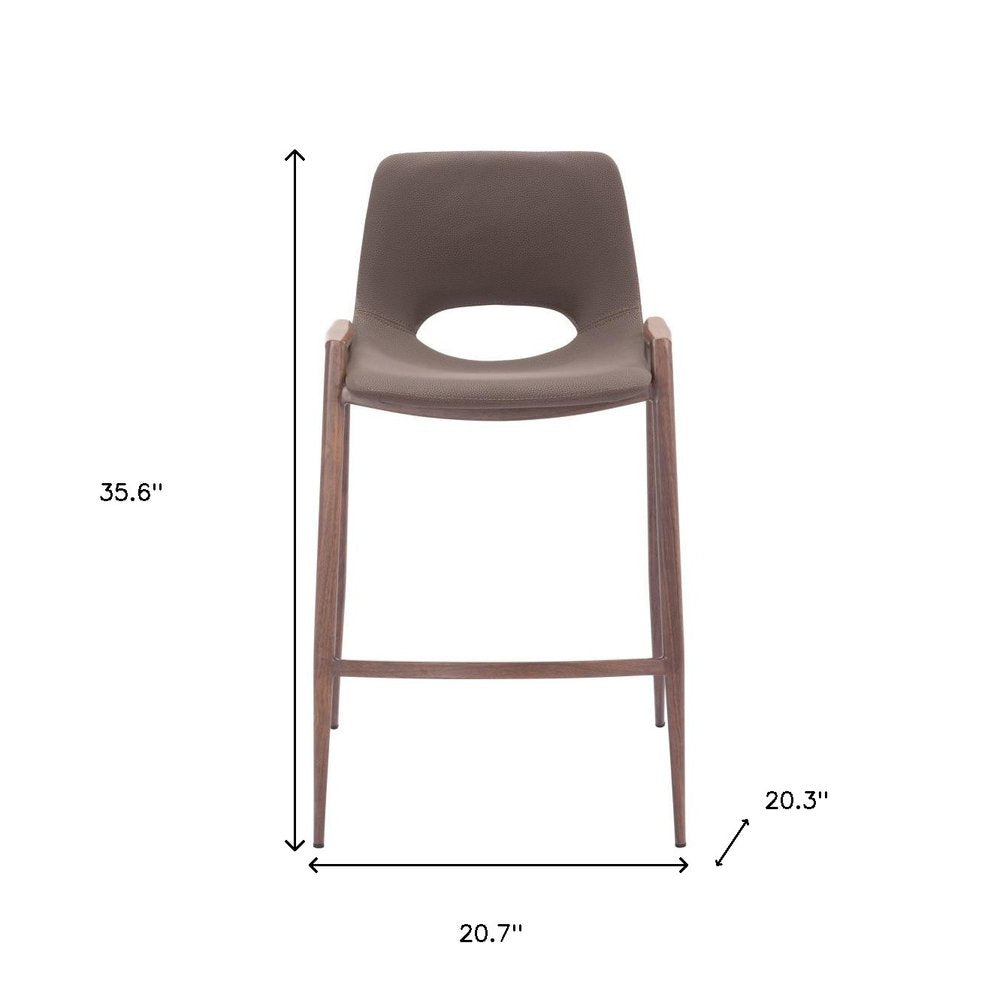 Set of Two 26" Brown Faux Leather And Steel Low Back Counter Height Bar Chairs