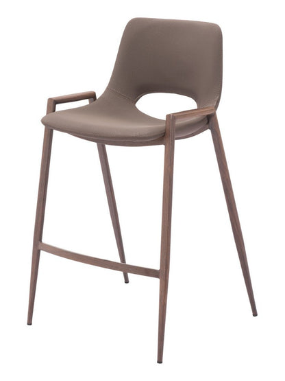 Set of Two 26" Brown Faux Leather And Steel Low Back Counter Height Bar Chairs