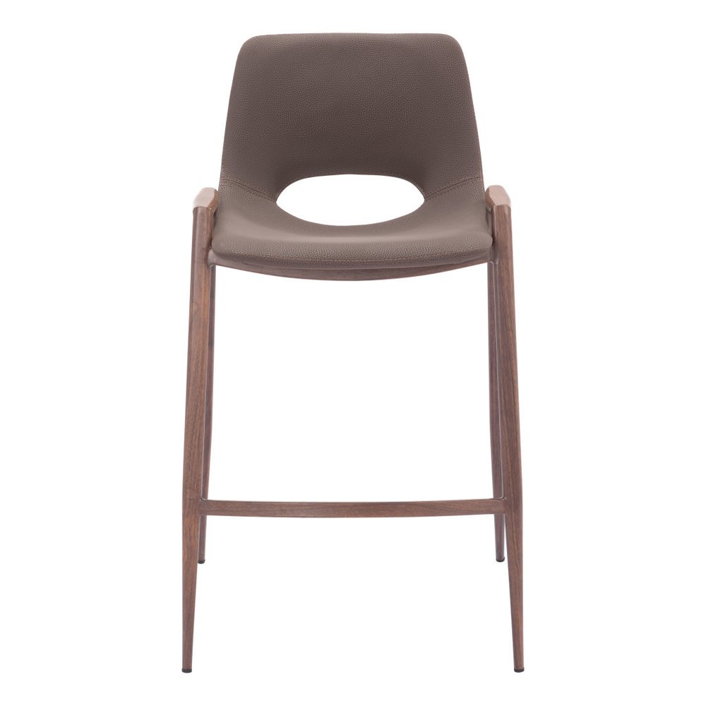 Set of Two 26" Brown Faux Leather And Steel Low Back Counter Height Bar Chairs