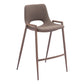 Set of Two 26" Brown Faux Leather And Steel Low Back Counter Height Bar Chairs