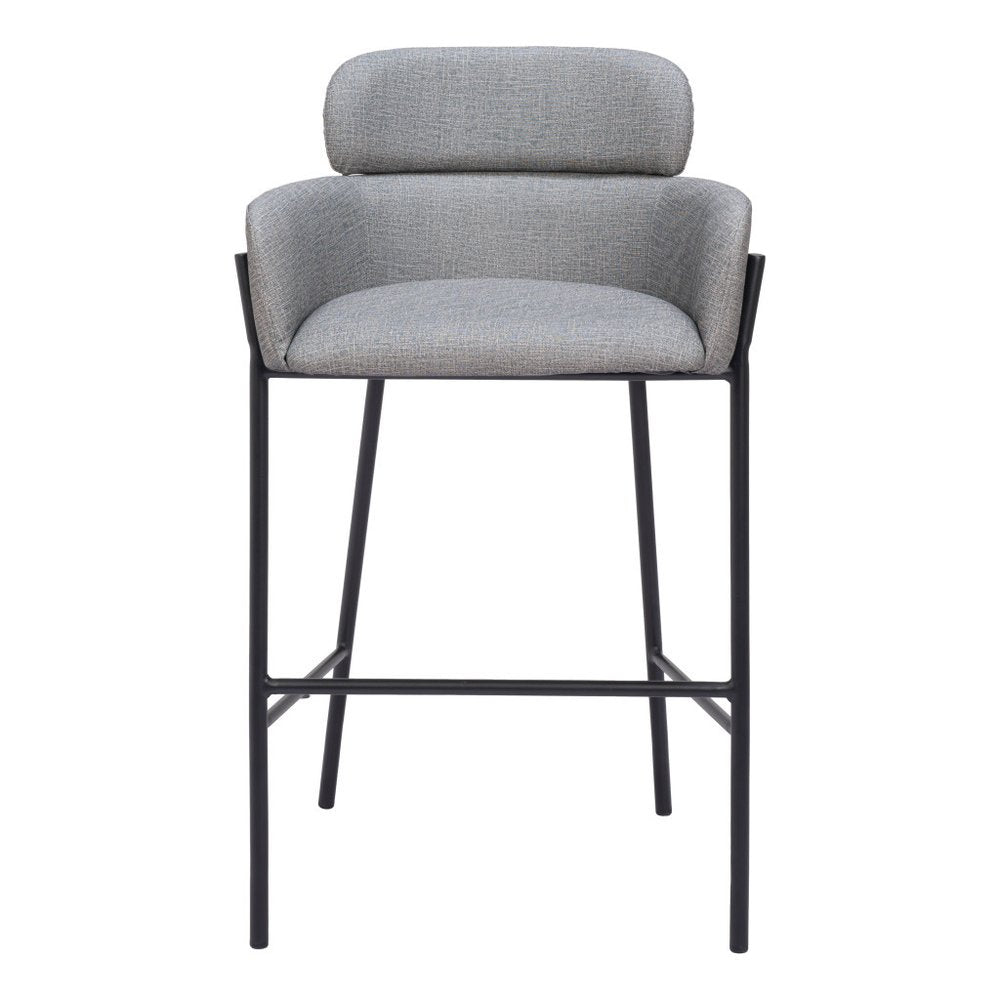 30" Slate Gray And Black Fabric And Steel Bar Height Bar Chair