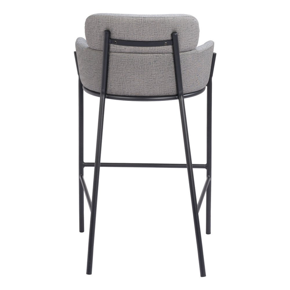 30" Slate Gray And Black Fabric And Steel Bar Height Bar Chair